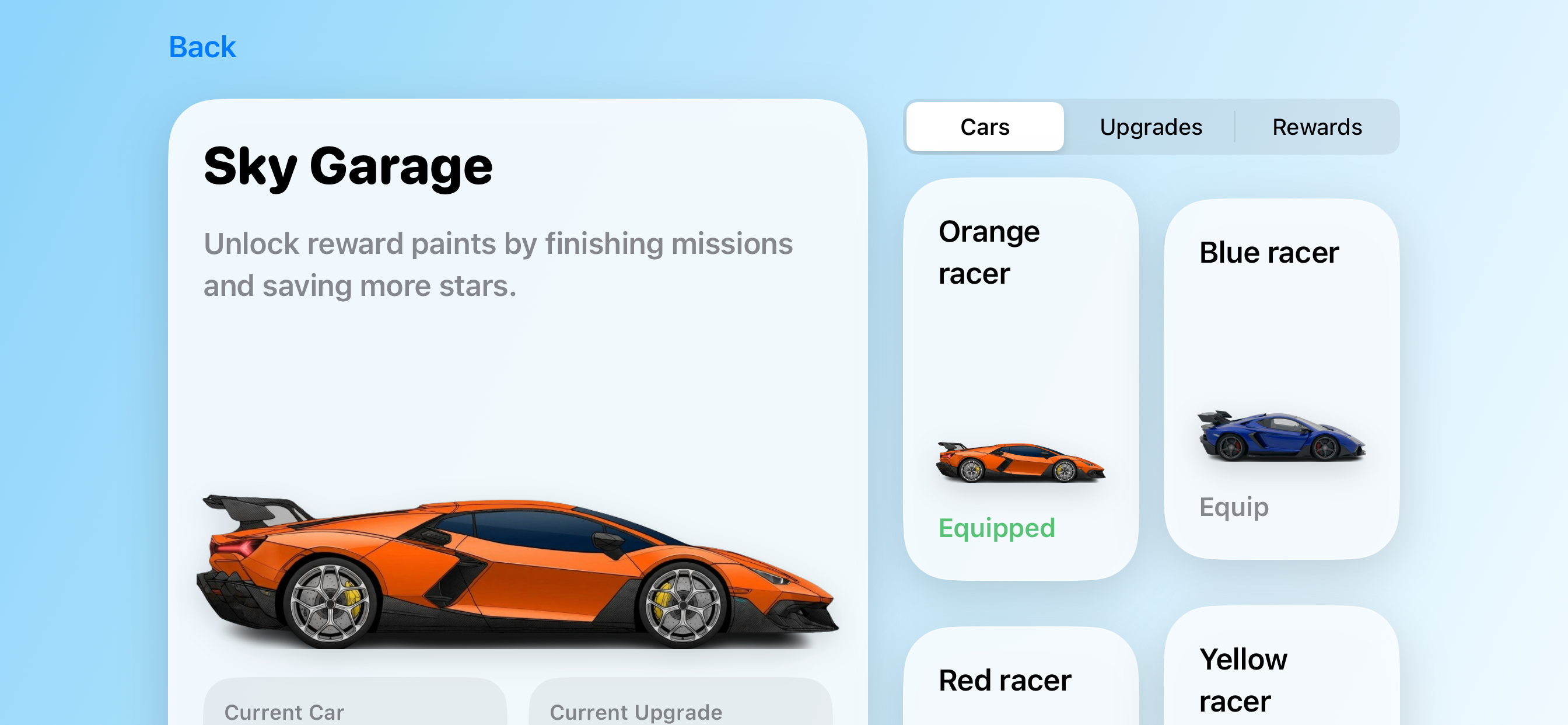 Tiny Car Jump garage screen